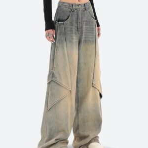 Layered Denim Skater Jeans - Y2K Aesthetic Grunge Style for Trendy Outfits