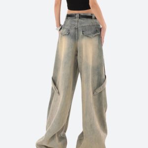 Layered Denim Skater Jeans - Y2K Aesthetic Grunge Style for Trendy Outfits