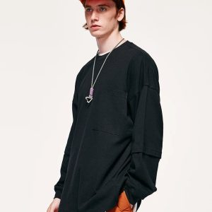 Layered Sleeve Pocket Sweatshirt - Y2K Fashion Essential for Cozy Aesthetic Outfits