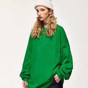 Layered Sleeve Pocket Sweatshirt - Y2K Fashion Essential for Cozy Aesthetic Outfits