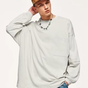 Layered Sleeve Pocket Sweatshirt - Y2K Fashion Essential for Cozy Aesthetic Outfits