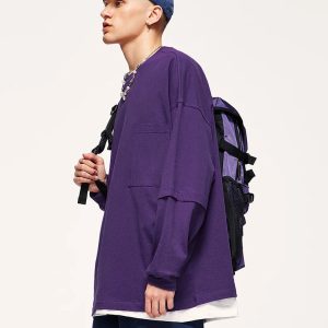 Layered Sleeve Pocket Sweatshirt - Y2K Fashion Essential for Cozy Aesthetic Outfits