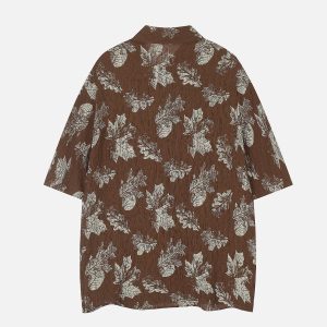 Leaf Print Y2K Aesthetic Short Sleeve Shirt - Trendy Coquette Style Top for Summer