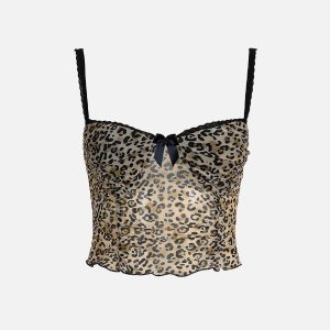 Leopard Print Bow Cami Top - Y2K Fashion Cute Top for Coquette Aesthetic Outfits