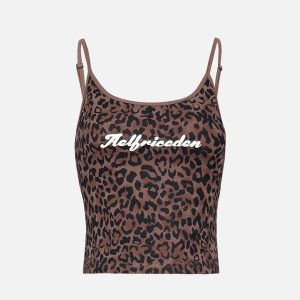 Leopard Print Cami Top - Y2K Aesthetic Cute Crop Top for Coquette and Grunge Styles