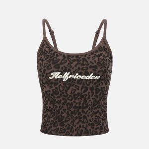 Leopard Print Cami Top - Y2K Aesthetic Cute Crop Top for Coquette and Grunge Styles