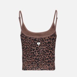 Leopard Print Cami Top - Y2K Aesthetic Cute Crop Top for Coquette and Grunge Styles