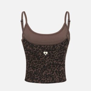 Leopard Print Cami Top - Y2K Aesthetic Cute Crop Top for Coquette and Grunge Styles