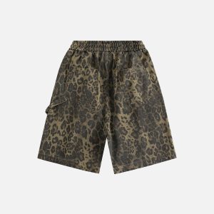 Leopard Print Drawstring Cargo Shorts for Y2K Aesthetic Outfits and Comfy Summer Style