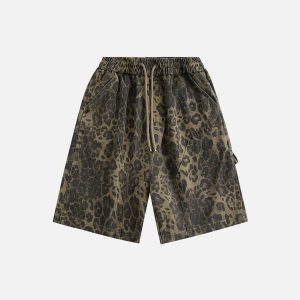 Leopard Print Drawstring Cargo Shorts for Y2K Aesthetic Outfits and Comfy Summer Style