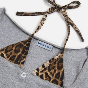 Leopard Print Patchwork Tee - Y2K Aesthetic Cute Top for Trendy Outfits