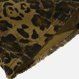 Leopard Print Patchwork Y2K Jeans for Trendy Grunge and Coquette Aesthetic Outfits