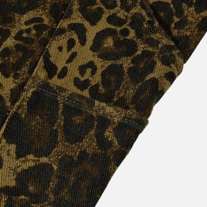 Leopard Print Patchwork Y2K Jeans for Trendy Grunge and Coquette Aesthetic Outfits