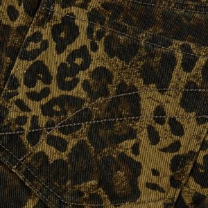 Leopard Print Patchwork Y2K Jeans for Trendy Grunge and Coquette Aesthetic Outfits