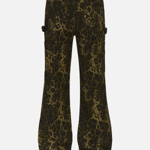 Leopard Print Patchwork Y2K Jeans for Trendy Grunge and Coquette Aesthetic Outfits