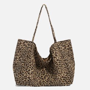 Leopard Print Tote Bag - Y2K Aesthetic Chic for Stylish Outfits and Everyday Use