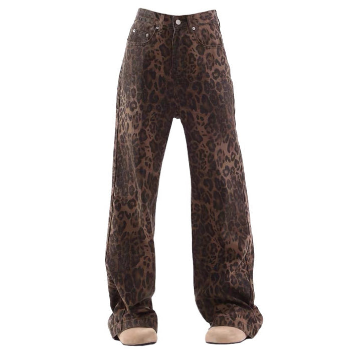 Leopard Print Wide Leg Jeans - Y2K Aesthetic Fashion for Trendy Outfits