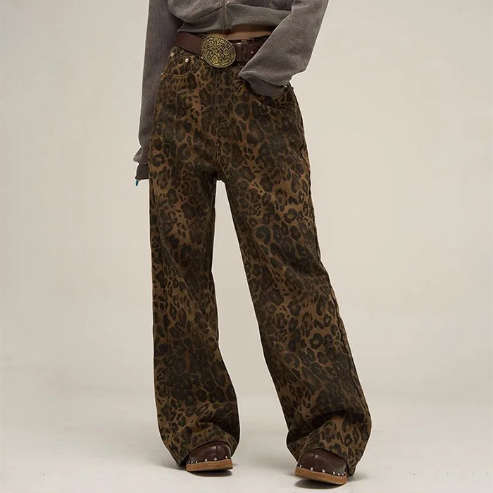 Leopard Print Wide Leg Jeans - Y2K Aesthetic Fashion for Trendy Outfits