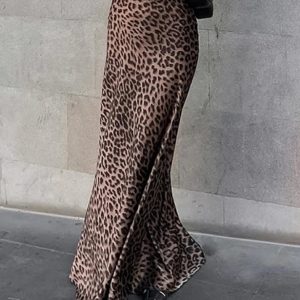 Leopard Print Y2K Aesthetic Mermaid Maxi Skirt for Trendy Coquette Style Outfits