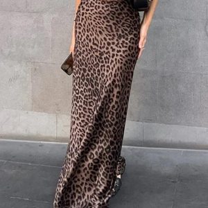 Leopard Print Y2K Aesthetic Mermaid Maxi Skirt for Trendy Coquette Style Outfits