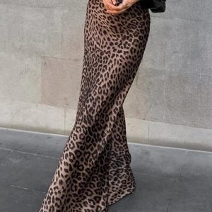 Leopard Print Y2K Aesthetic Mermaid Maxi Skirt for Trendy Coquette Style Outfits