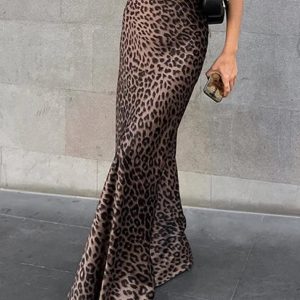 Leopard Print Y2K Aesthetic Mermaid Maxi Skirt for Trendy Coquette Style Outfits