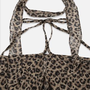 Leopard Print Y2K Halter Cami Top - Trendy Coquette Aesthetic Cute Crop Top