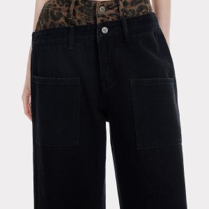 Leopard Print Y2K High-Waisted Cargo Jeans for Trendy Grunge Aesthetic Outfits