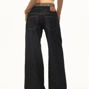 Leopard Print Y2K Style Loose Jeans for Trendy Grunge and Coquette Aesthetic Outfits