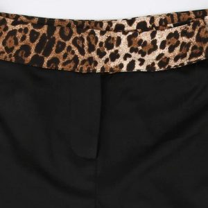 Leopard Splice Flare Leg Pants with Elastic Waist for Trendy Y2K Aesthetic Outfits