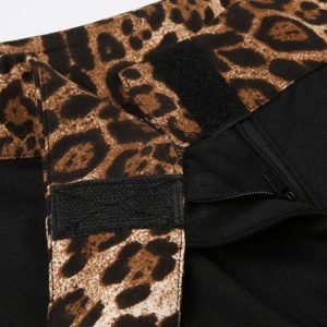 Leopard Splice Flare Leg Pants with Elastic Waist for Trendy Y2K Aesthetic Outfits