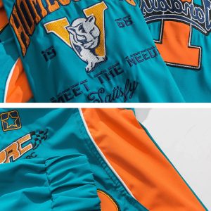 Letter-Embroidered Y2K Racing Windbreaker Jacket for Trendy Aesthetic Outfits