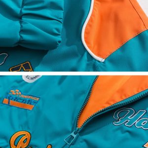 Letter-Embroidered Y2K Racing Windbreaker Jacket for Trendy Aesthetic Outfits