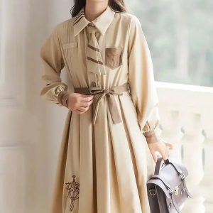 Light Academia Aesthetic Midi Dress - Elegant Vintage Style for Timeless Fashion