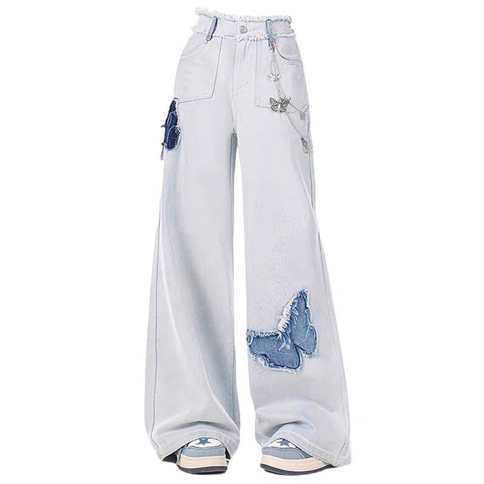 Light Blue Butterfly Y2K Aesthetic Jeans for Trendy and Cute Outfits