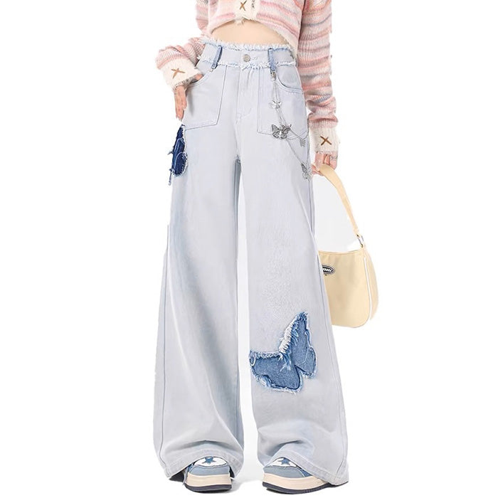 Light Blue Butterfly Y2K Aesthetic Jeans for Trendy and Cute Outfits