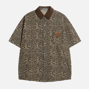 Light Leopard Print Y2K Aesthetic Short Sleeve Shirt for Trendy Outfits