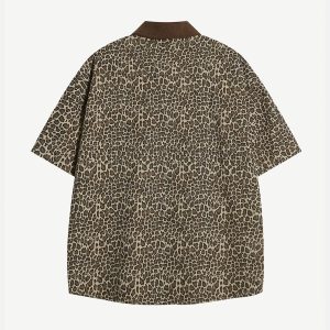 Light Leopard Print Y2K Aesthetic Short Sleeve Shirt for Trendy Outfits