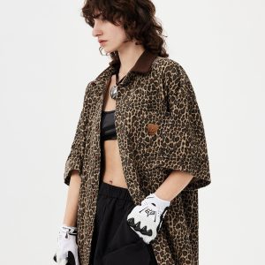 Light Leopard Print Y2K Aesthetic Short Sleeve Shirt for Trendy Outfits