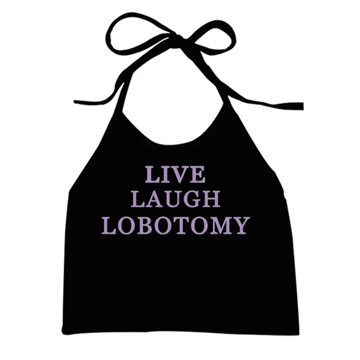 Live Laugh Y2K Halter Top - Trendy Coquette Aesthetic Crop for Cute Outfits