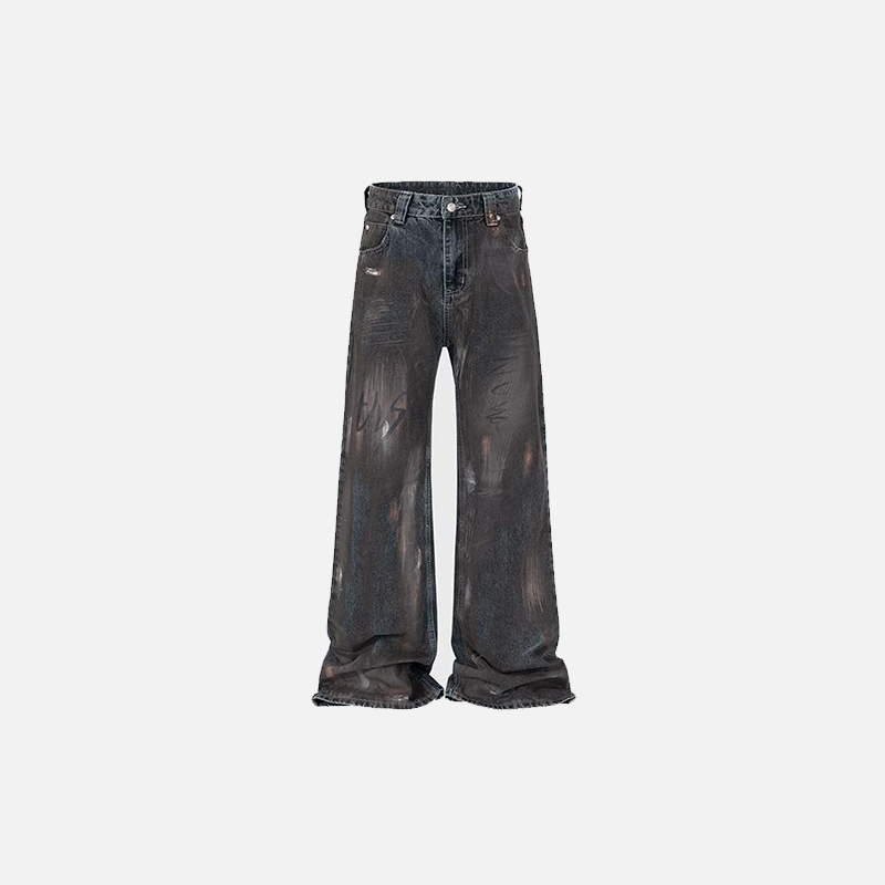 Loose Faded Mud Dye Jeans for Y2K Aesthetic Outfits and Grunge Style Looks