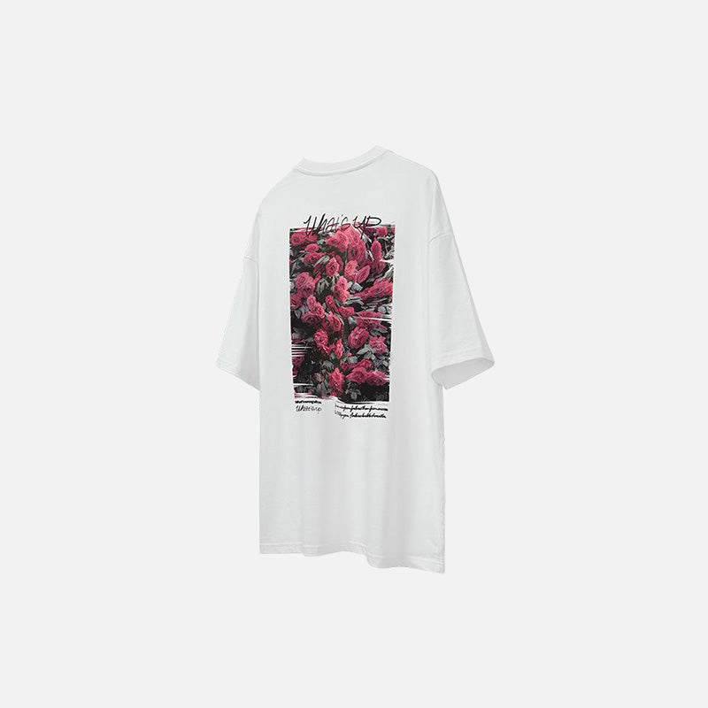 Loose Rose Flower Print T-shirt - Y2K Aesthetic Cute Top for Coquette and Grunge Styles