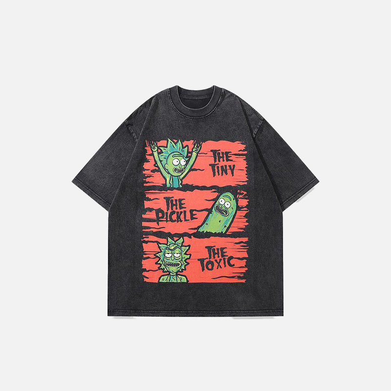 Loose Washed Toxic Rick Print T-Shirt - Y2K Grunge Aesthetic Tee for Trendy Outfits