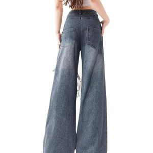 Love Knot Heart-Shaped Denim Pants - Y2K Aesthetic Cute Bottoms for Trendy Outfits