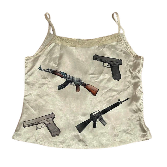 Love Roulette Y2K Aesthetic Gun Tank Top in White - Cute Grunge Style for Trendy Outfits