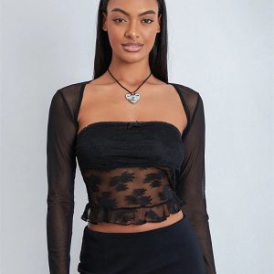 Meshed Petals Lace Top - Y2K Aesthetic Cute Crop Top for Coquette and Grunge Styles