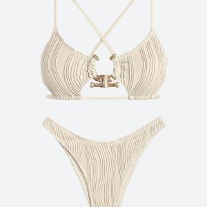 Metal Hardware Criss Cross Bikini Set - Y2K Aesthetic Swimwear for Trendy Summer Vibes