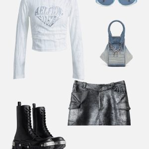 Metallic Cargo Skirt: Y2K Fashion Essential for Grunge and Coquette Aesthetic Outfits