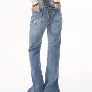 Mid Rise Raw Edge Slim Flare Jeans - Y2K Aesthetic Denim for Trendy Outfits