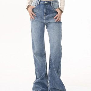 Mid Rise Raw Edge Slim Flare Jeans - Y2K Aesthetic Denim for Trendy Outfits